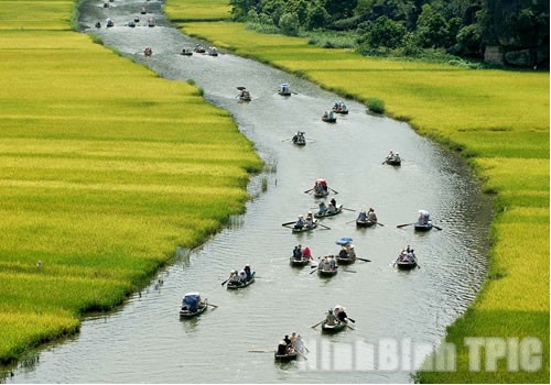 Simple wooden boats in Tam Coc